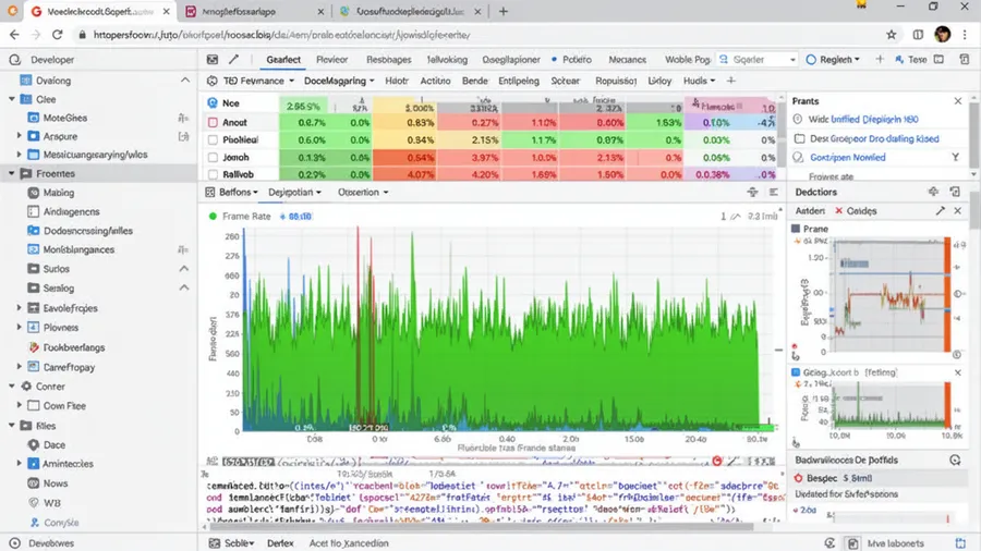 Browser developer tools showing performance metrics with frame rate graph
