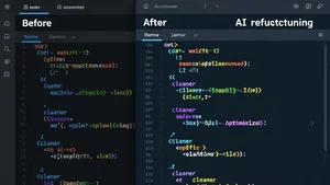 Side by side comparison of code before and after AI refactoring showing cleaner optimized output
