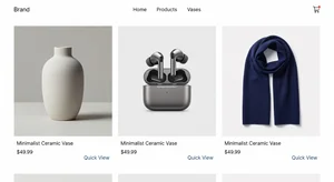 Online store product gallery showing professional photography, clean e-commerce interface, modern shopping experience