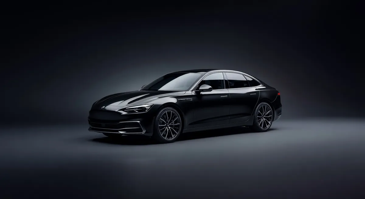 Sedan car isolated on dramatic dark gradient background for professional automotive advertising photography with studio lighting effect